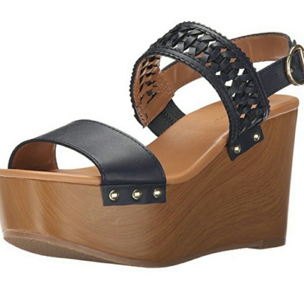Tommy Hilfiger Rubena 2 Women's Navy Platform Wedge Woven Strap Sandals Size 8.5